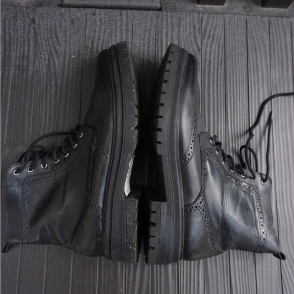 Express Black Leather Combat Men's Boots - Picture 5 of 8